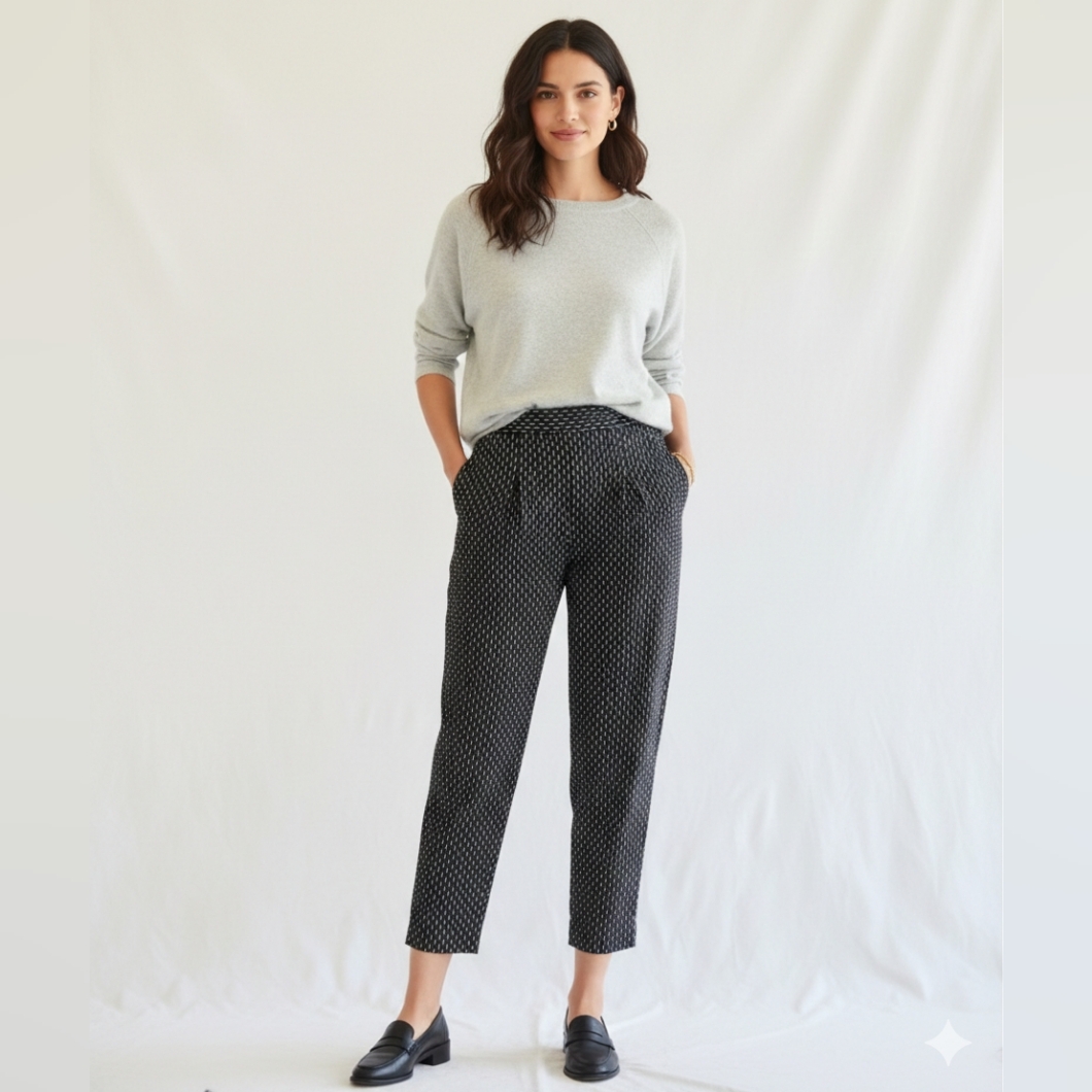 Ace & Jig Womens Pants Trousers Polka Dot Black/White Straight Crop Cotton Sz M